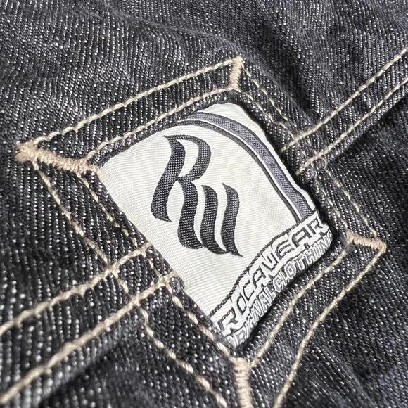 Rocawear Denim Jacket XL Black Jean Coat Hip Hop Streetwear Y2K 90s Style - Picture 5 of 9